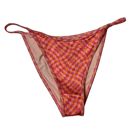 L*SPACE Tommy Bikini Bottom Bitsy Heat Waves Pink Abstract Scoop Front Med NEW - Picture 5 of 9